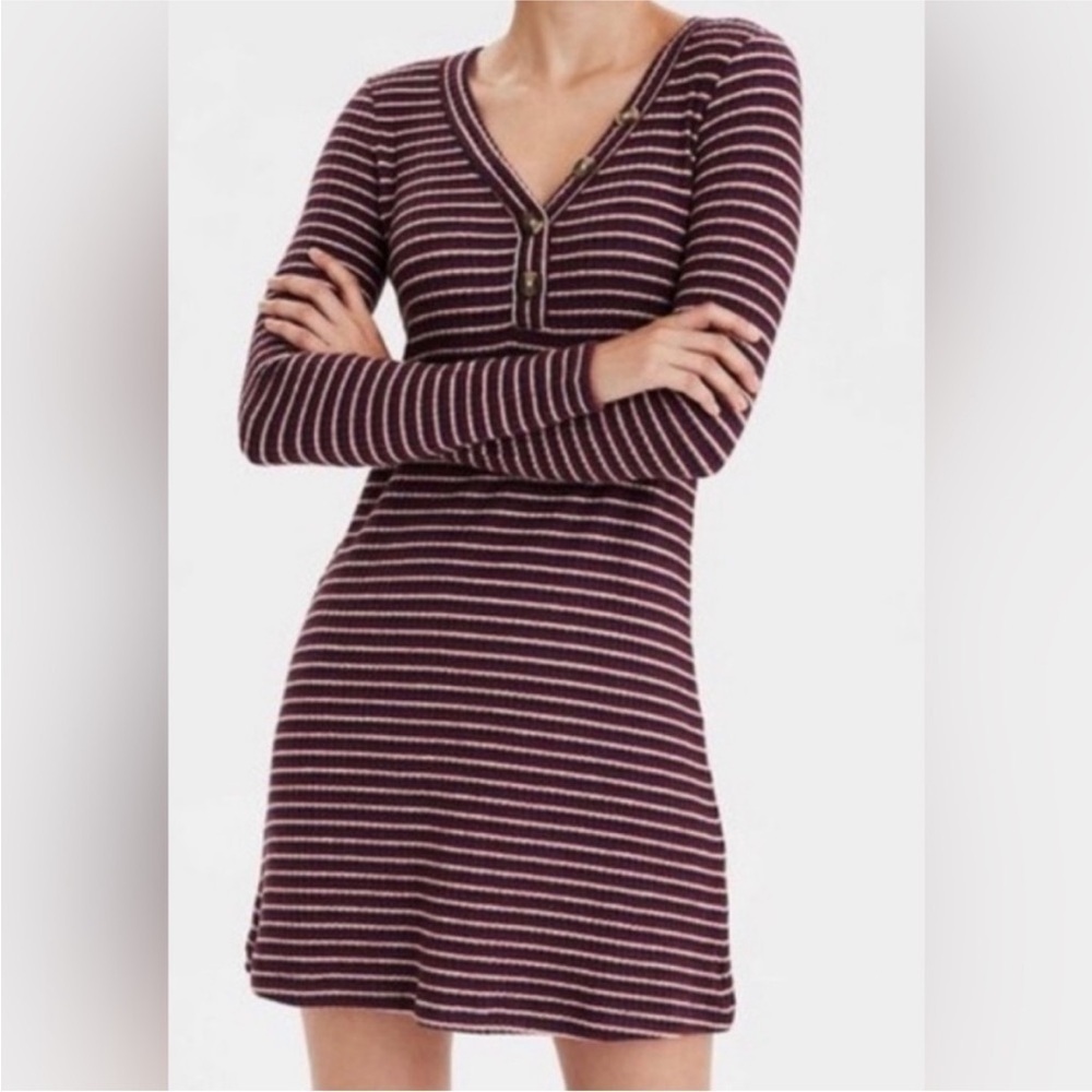American Eagle Outfitters Long Sleeve Striped Henley Dress XL NEW